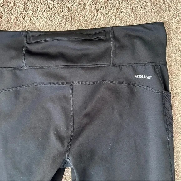 Adidas I Black AEROREADY Running Leggings I Size L I Cropped Mesh Zip Pockets - Picture 7 of 10